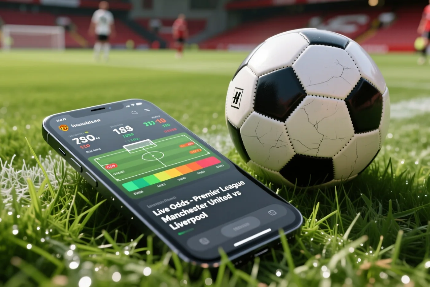 Football and a betting app on a phone